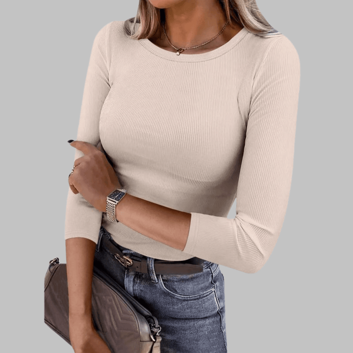 DAVINA™ - Casual Plain Crewneck Slim - Fit Top - Beaumonts Closet Toronto
