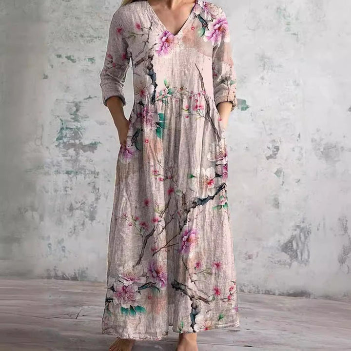 Dearyn | Summer Dress with V - Neck and Floral Pattern - Beaumonts Closet Toronto