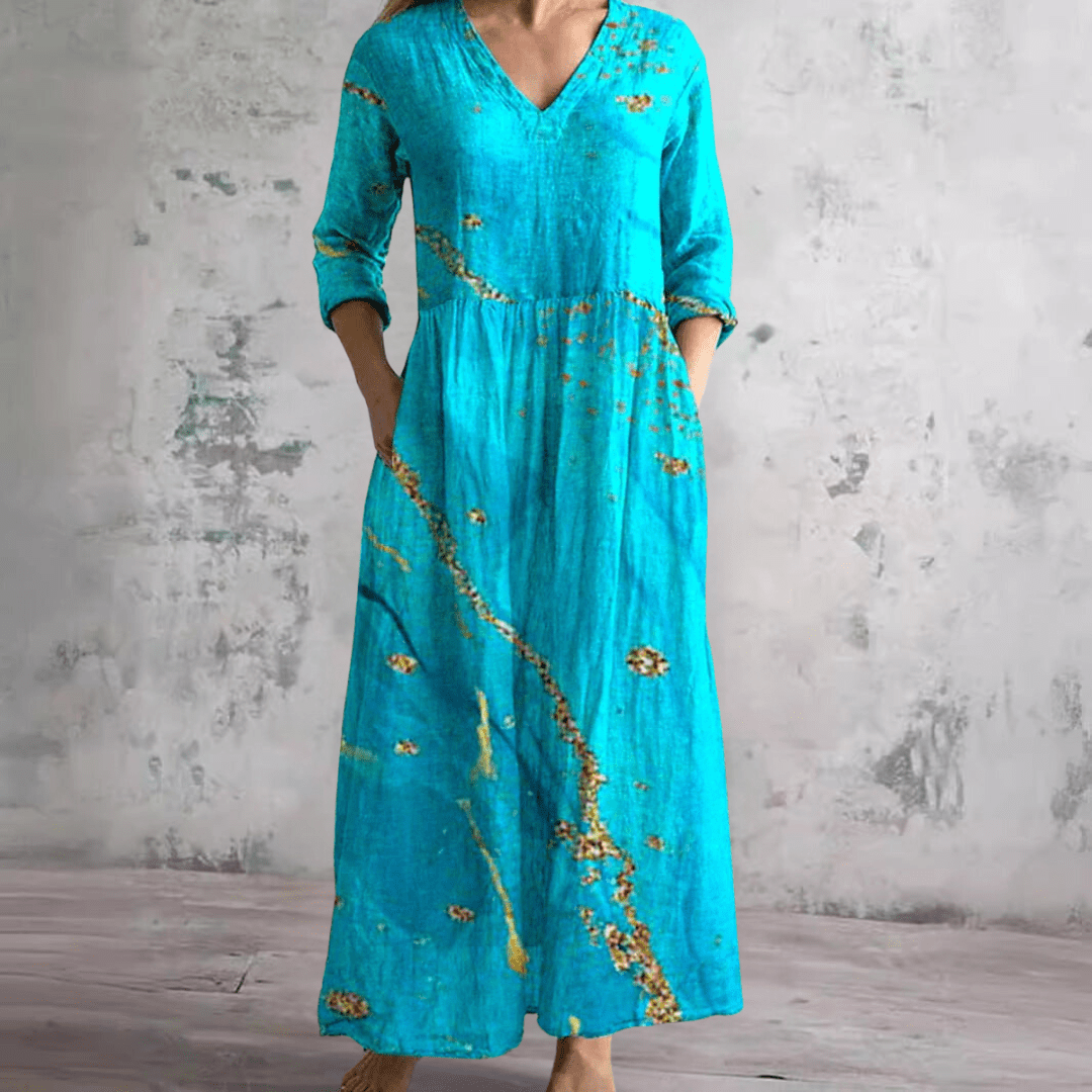 Dearyn | Summer Dress with V - Neck and Floral Pattern - Beaumonts Closet Toronto