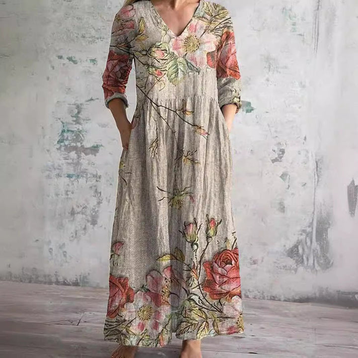 Dearyn | Summer Dress with V - Neck and Floral Pattern - Beaumonts Closet Toronto