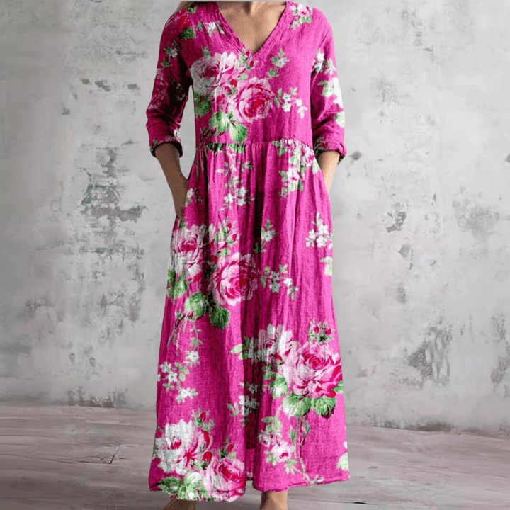 Dearyn | Summer Dress with V - Neck and Floral Pattern - Beaumonts Closet Toronto