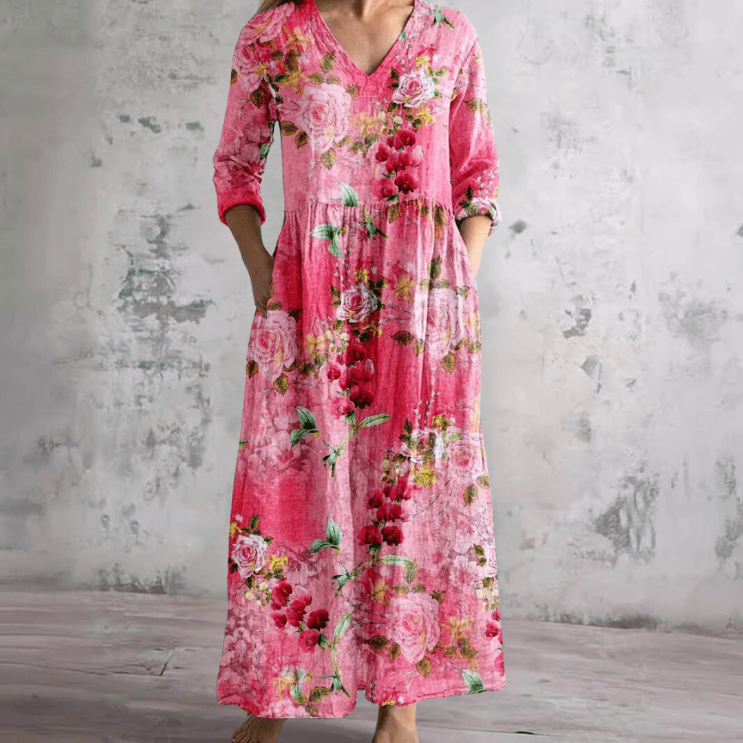 Dearyn | Summer Dress with V - Neck and Floral Pattern - Beaumonts Closet Toronto