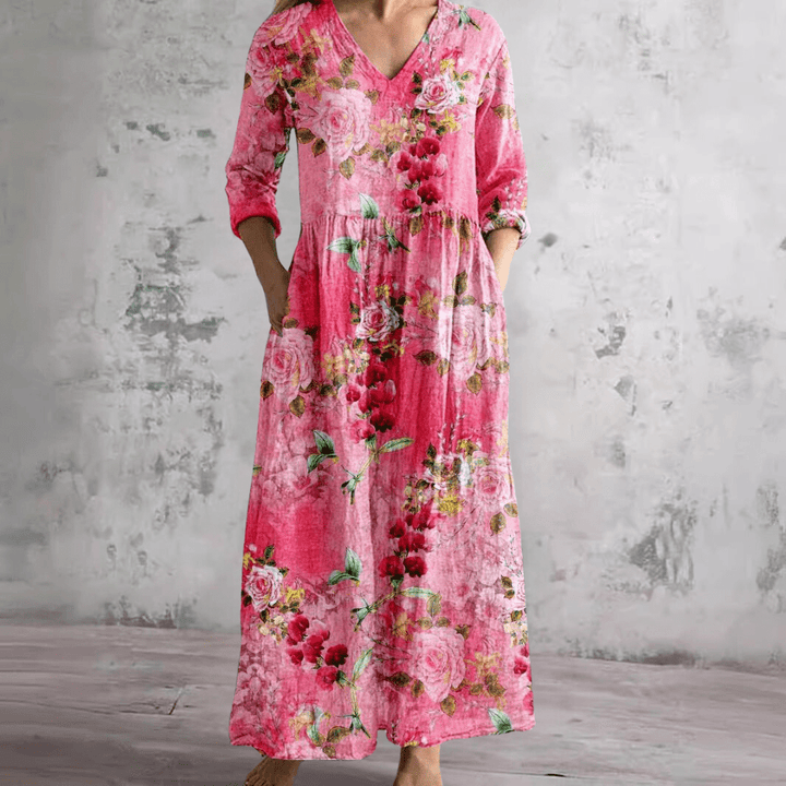 Dearyn | Summer Dress with V - Neck and Floral Pattern - Beaumonts Closet Toronto