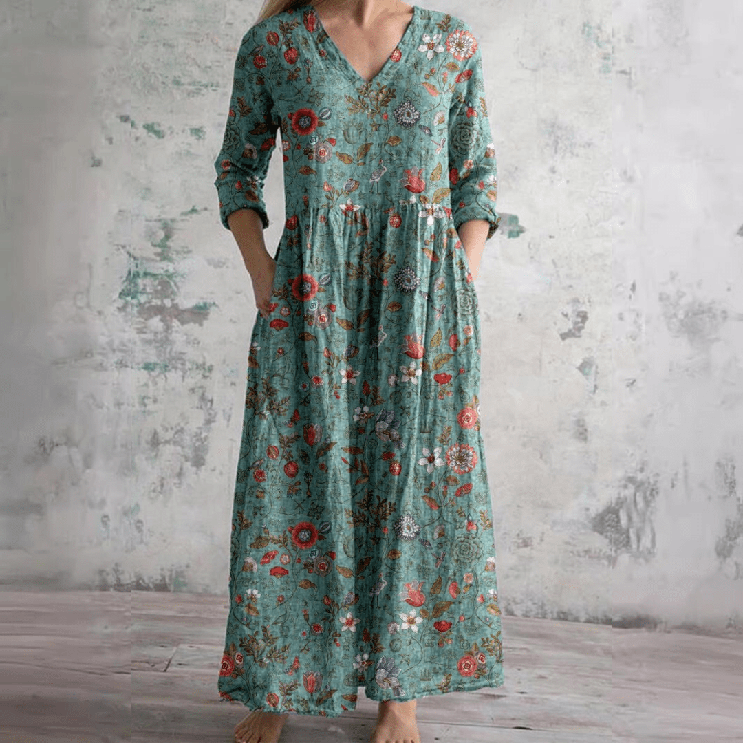 Dearyn | Summer Dress with V - Neck and Floral Pattern - Beaumonts Closet Toronto
