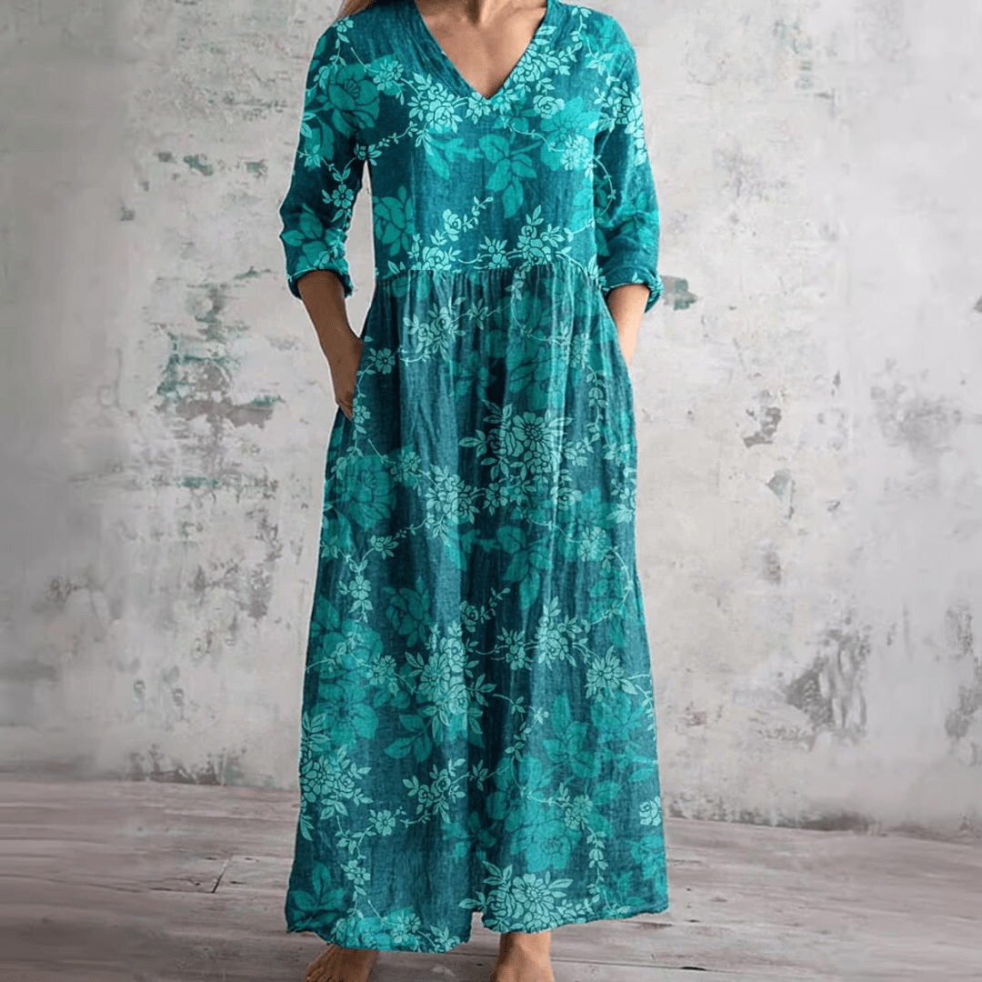Dearyn | Summer Dress with V - Neck and Floral Pattern - Beaumonts Closet Toronto