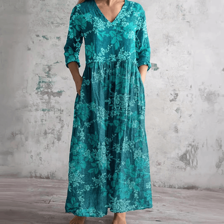 Dearyn | Summer Dress with V - Neck and Floral Pattern - Beaumonts Closet Toronto