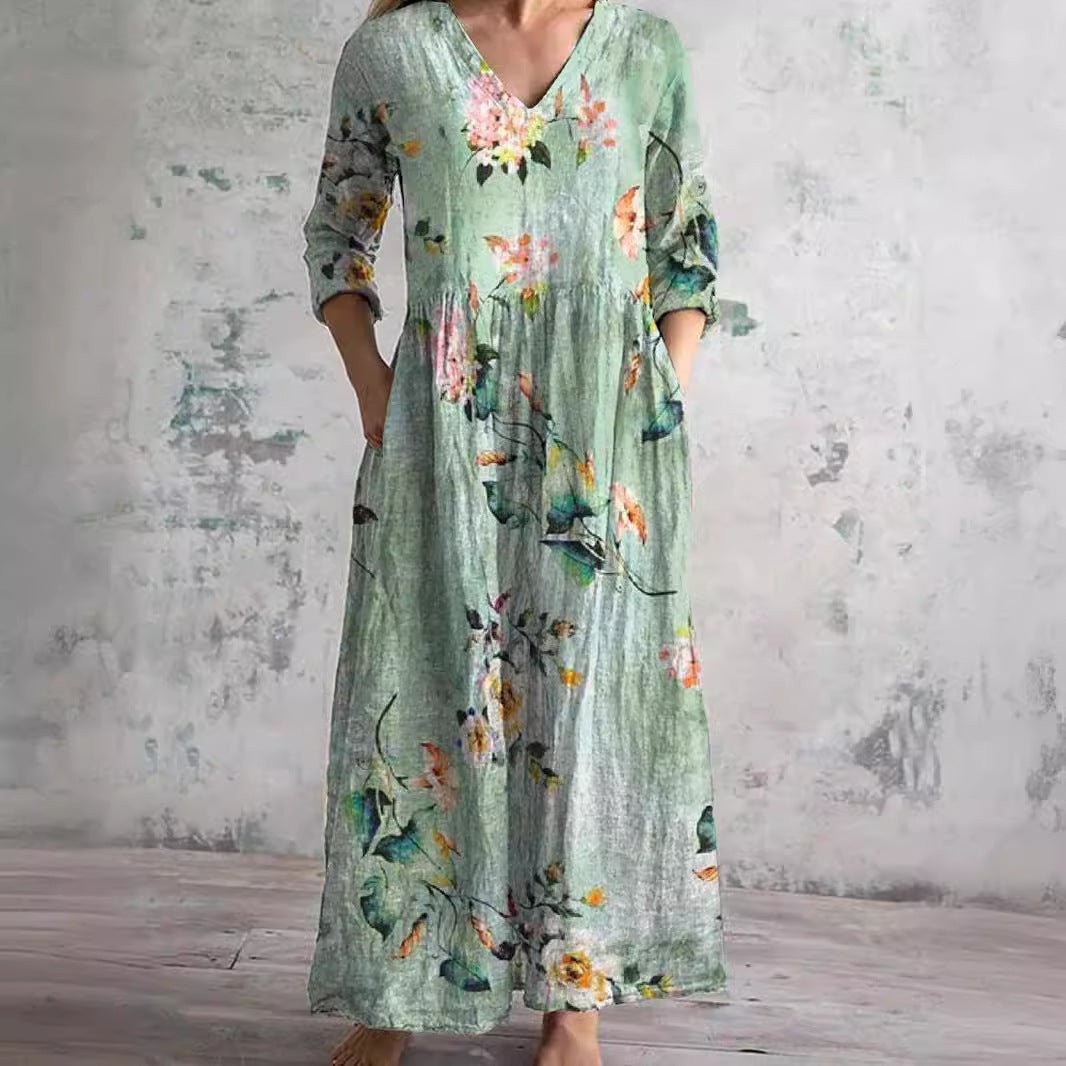 Dearyn | Summer Dress with V - Neck and Floral Pattern - Beaumonts Closet Toronto