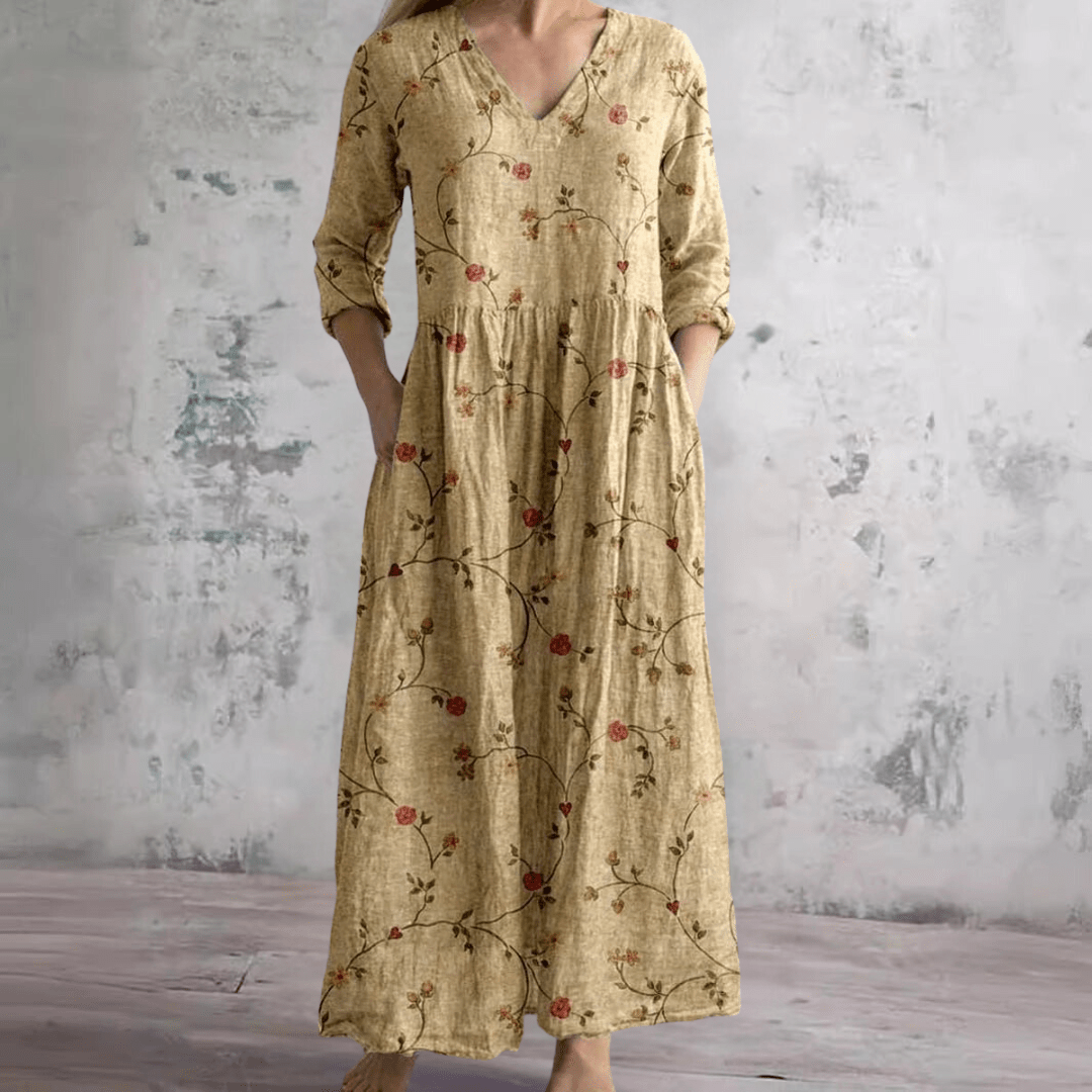 Dearyn | Summer Dress with V - Neck and Floral Pattern - Beaumonts Closet Toronto