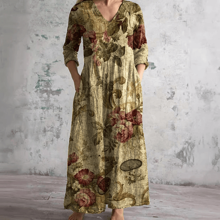 Dearyn | Summer Dress with V - Neck and Floral Pattern - Beaumonts Closet Toronto