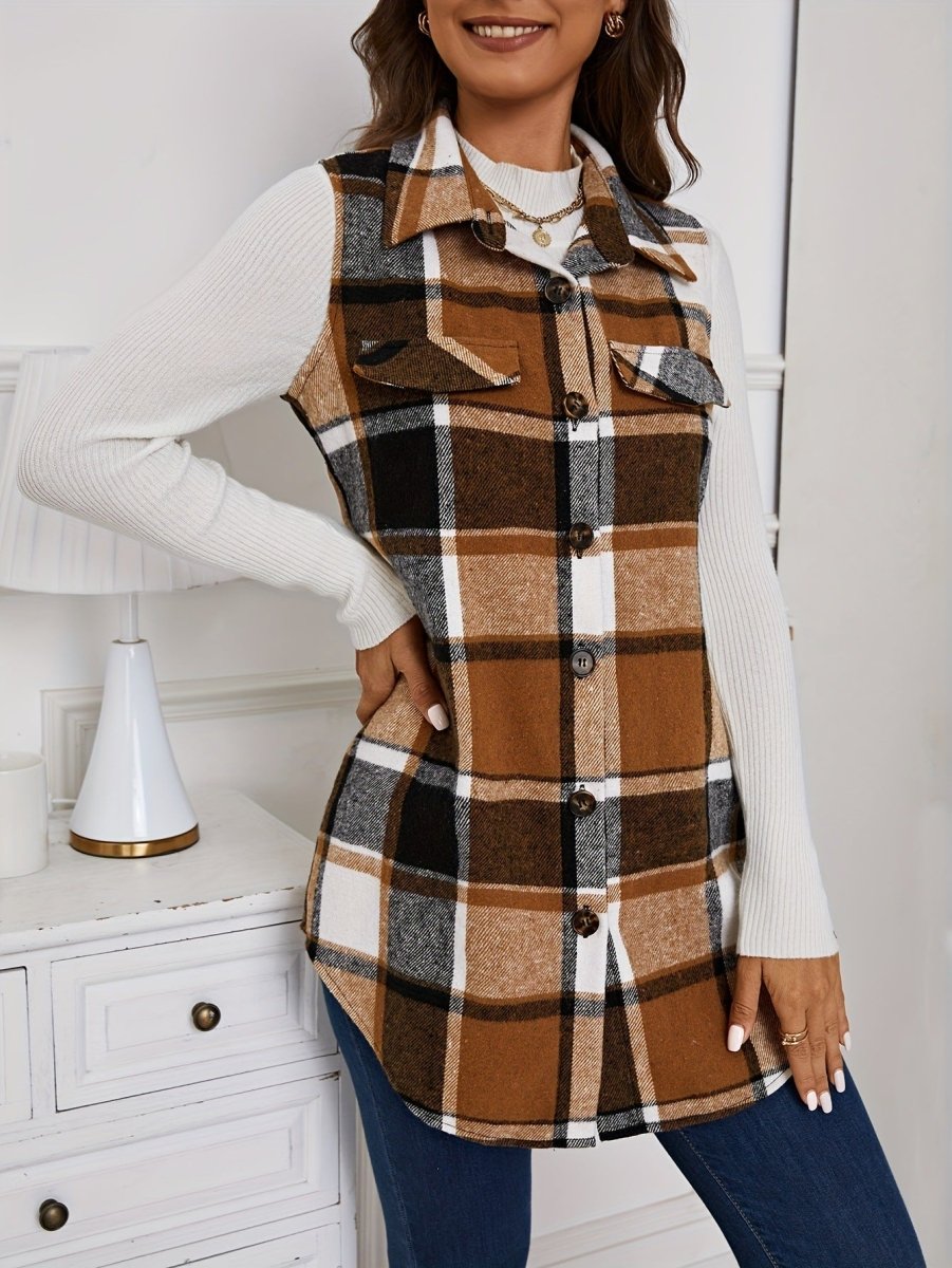 DELILA™ – Casual Button - Front Collared Vest Coat - Beaumonts Closet Toronto