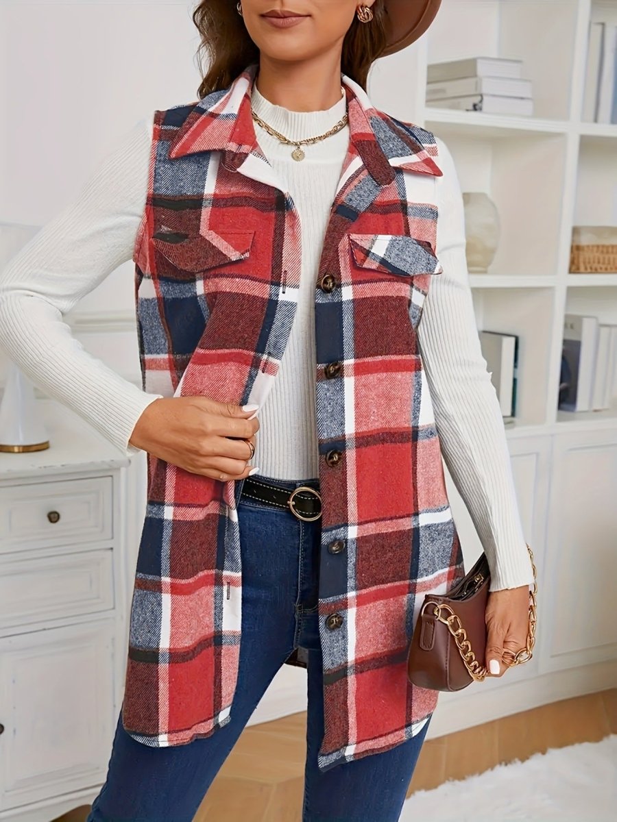 DELILA™ – Casual Button - Front Collared Vest Coat - Beaumonts Closet Toronto