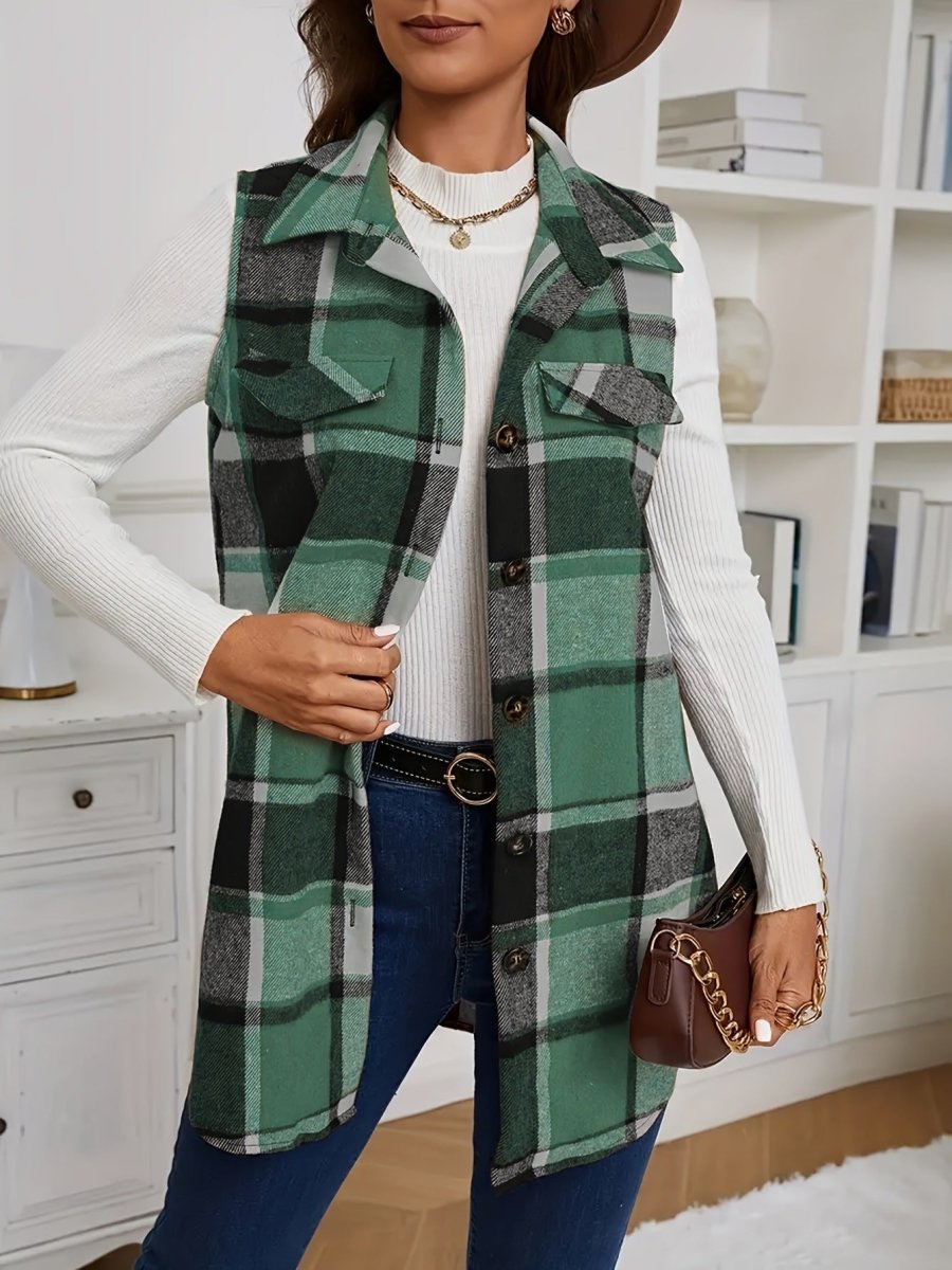 DELILA™ – Casual Button - Front Collared Vest Coat - Beaumonts Closet Toronto
