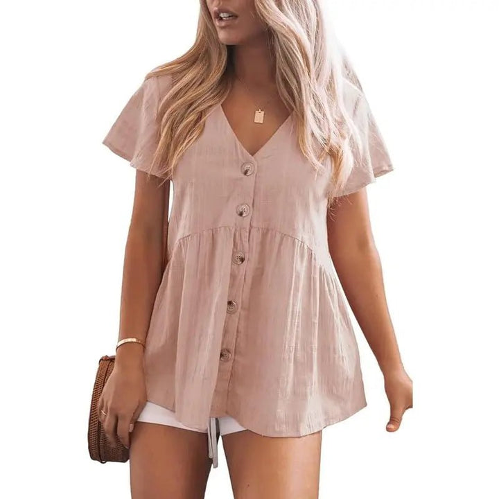 DELINA™ – Casual Cozy V - Neck Peplum Blouse - Beaumonts Closet Toronto