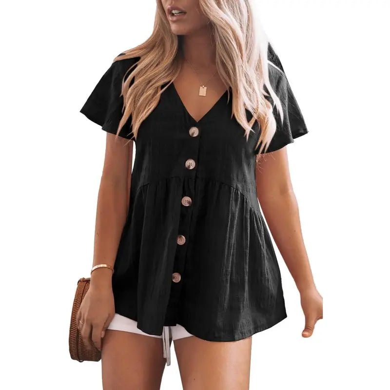 DELINA™ – Casual Cozy V - Neck Peplum Blouse - Beaumonts Closet Toronto