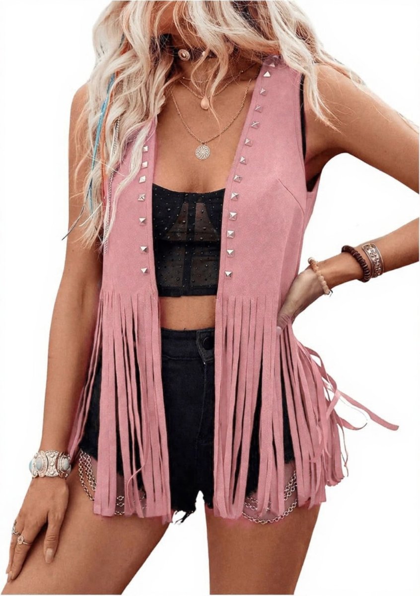 DHARNA™ – Casual Open - Front Sleeveless Fringe Vest - Beaumonts Closet Toronto