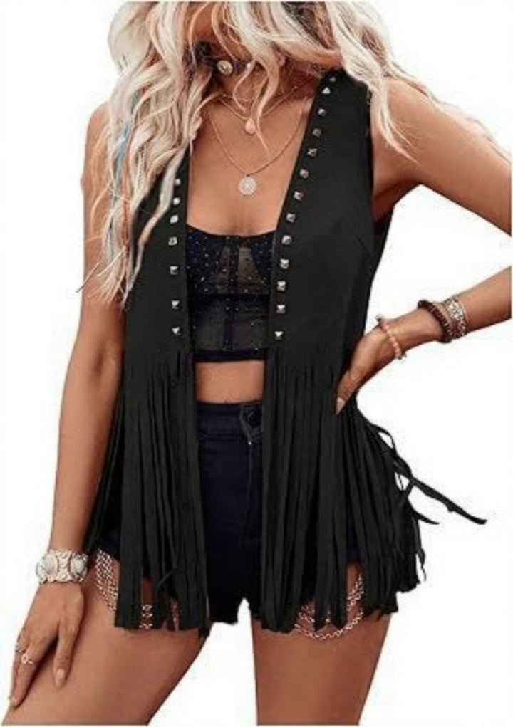 DHARNA™ – Casual Open - Front Sleeveless Fringe Vest - Beaumonts Closet Toronto