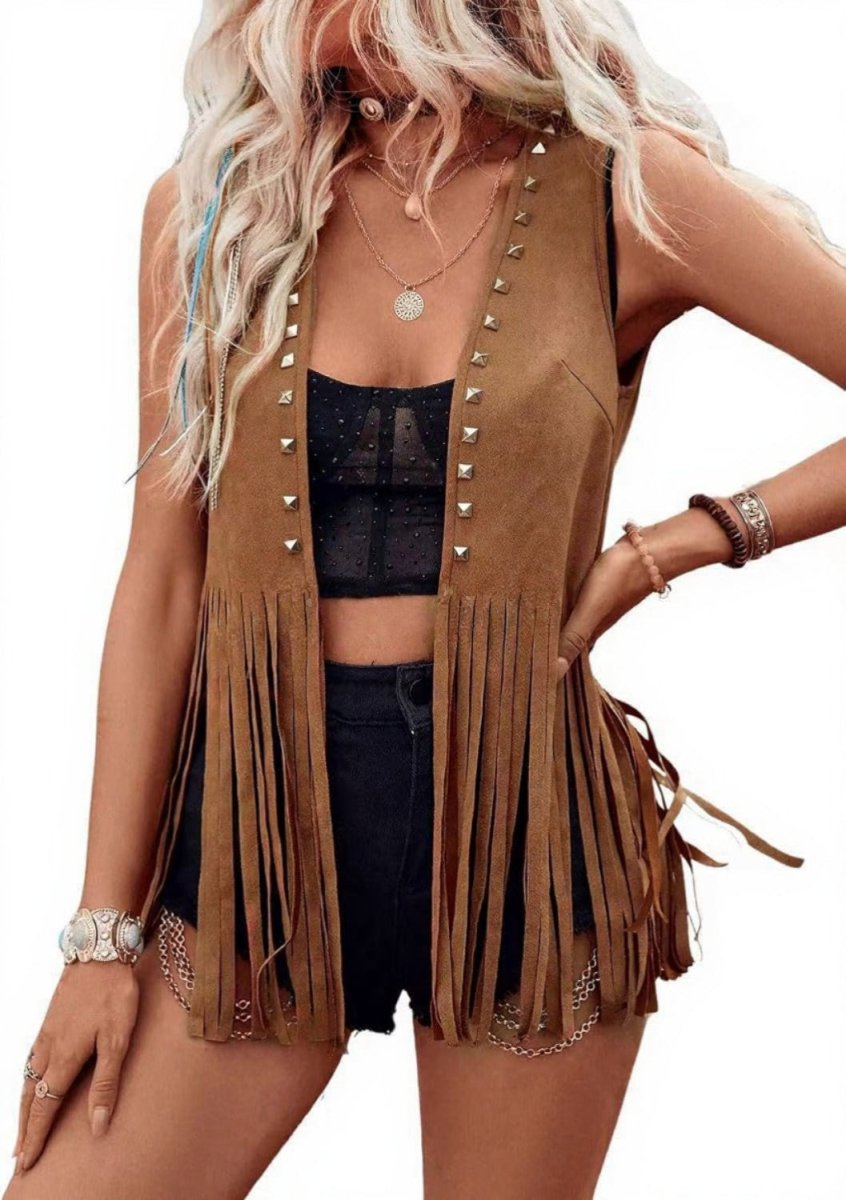 DHARNA™ – Casual Open - Front Sleeveless Fringe Vest - Beaumonts Closet Toronto