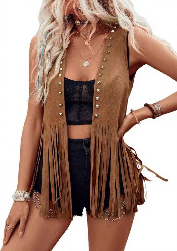 DHARNA™ – Casual Open - Front Sleeveless Fringe Vest - Beaumonts Closet Toronto