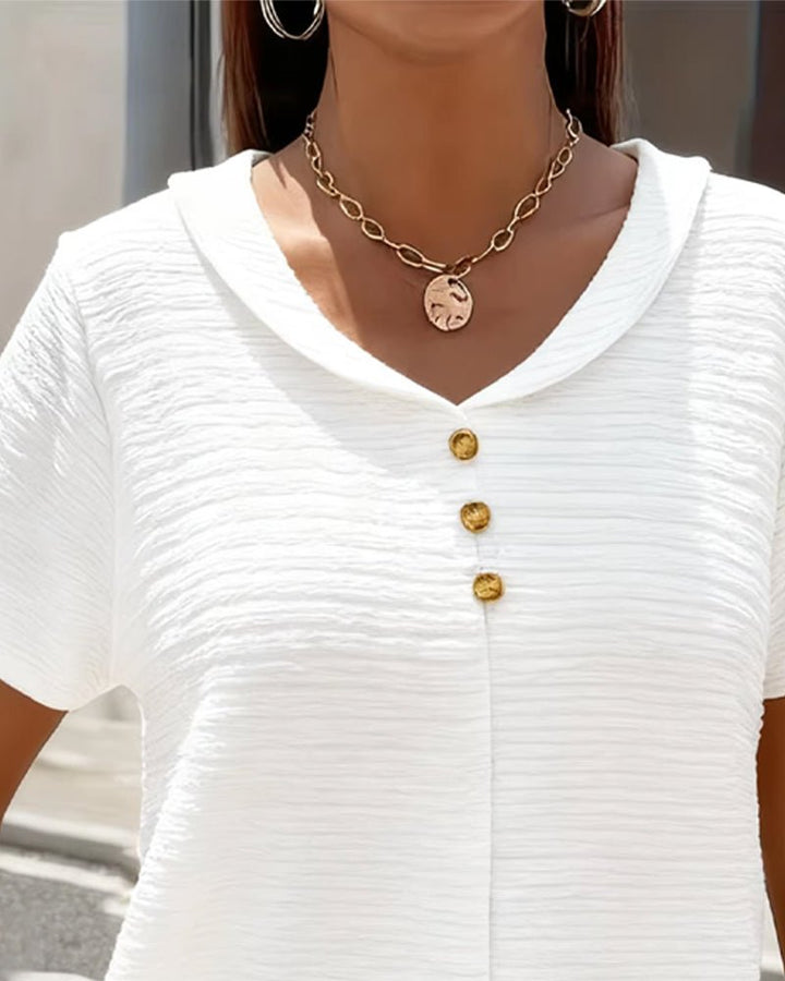 Elena™ | Button Detail Casual Summer Top - Beaumonts Closet Toronto