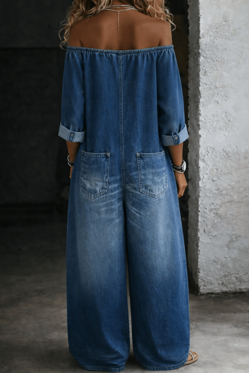 Elena | Off Shoulder Long Sleeve Jumpsuit - Beaumonts Closet Toronto