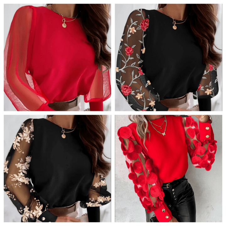 ELISE™ - Glamorous Mesh Sleeve Top - Beaumonts Closet Toronto