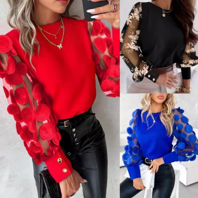 ELISE™ - Glamorous Mesh Sleeve Top - Beaumonts Closet Toronto