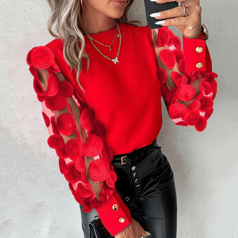ELISE™ - Glamorous Mesh Sleeve Top - Beaumonts Closet Toronto
