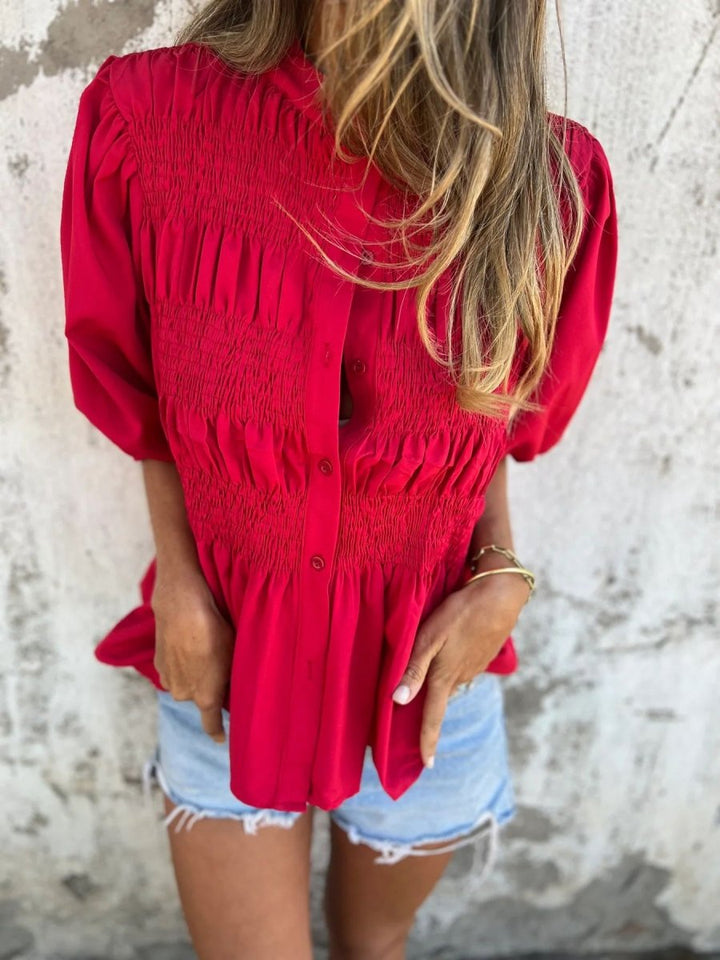 ELIZA™ - Pleated Button - Up Blouse - Beaumonts Closet Toronto