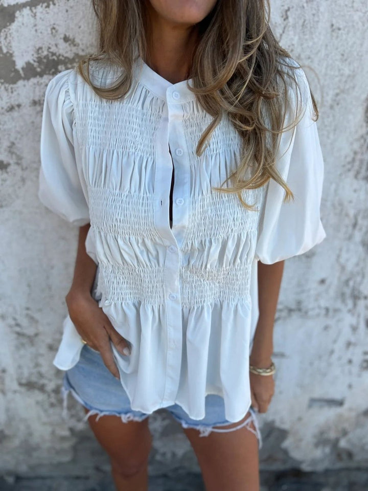 ELIZA™ - Pleated Button - Up Blouse - Beaumonts Closet Toronto
