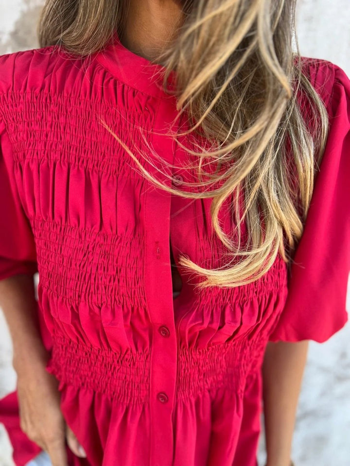 ELIZA™ - Pleated Button - Up Blouse - Beaumonts Closet Toronto