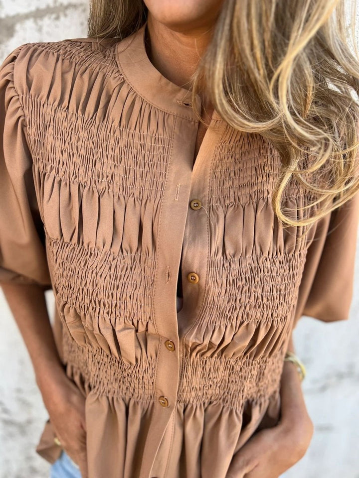 ELIZA™ - Pleated Button - Up Blouse - Beaumonts Closet Toronto