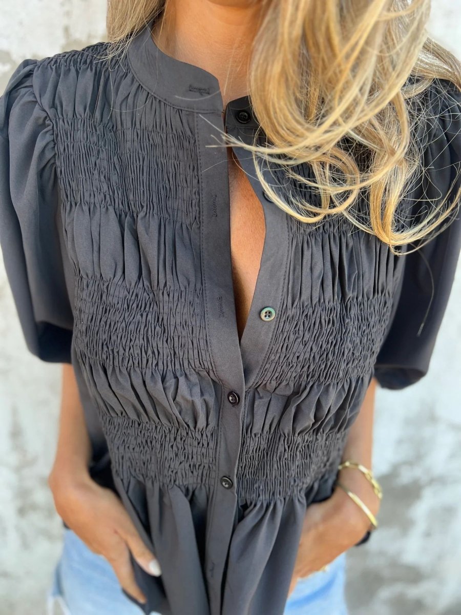 ELIZA™ - Pleated Button - Up Blouse - Beaumonts Closet Toronto