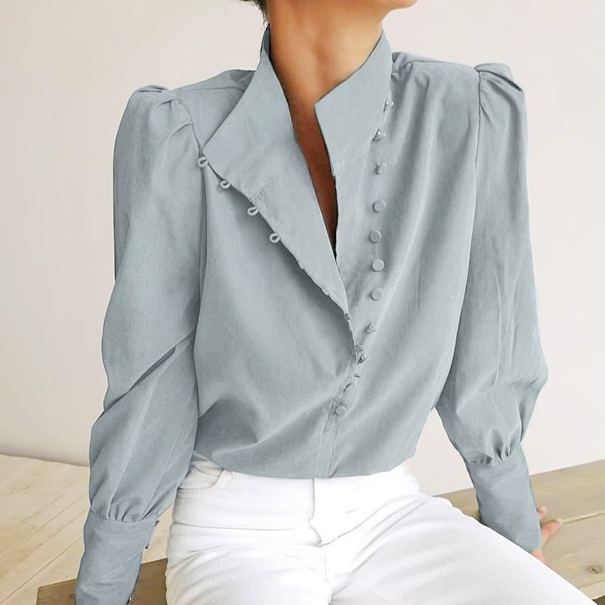 FADI™ - Classy Button Front Long Sleeve Blouse - Beaumonts Closet Toronto