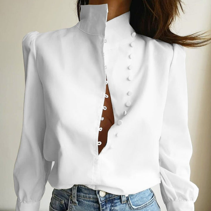 FADI™ - Classy Button Front Long Sleeve Blouse - Beaumonts Closet Toronto