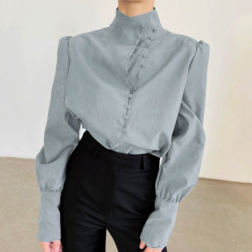 FADI™ - Classy Button Front Long Sleeve Blouse - Beaumonts Closet Toronto