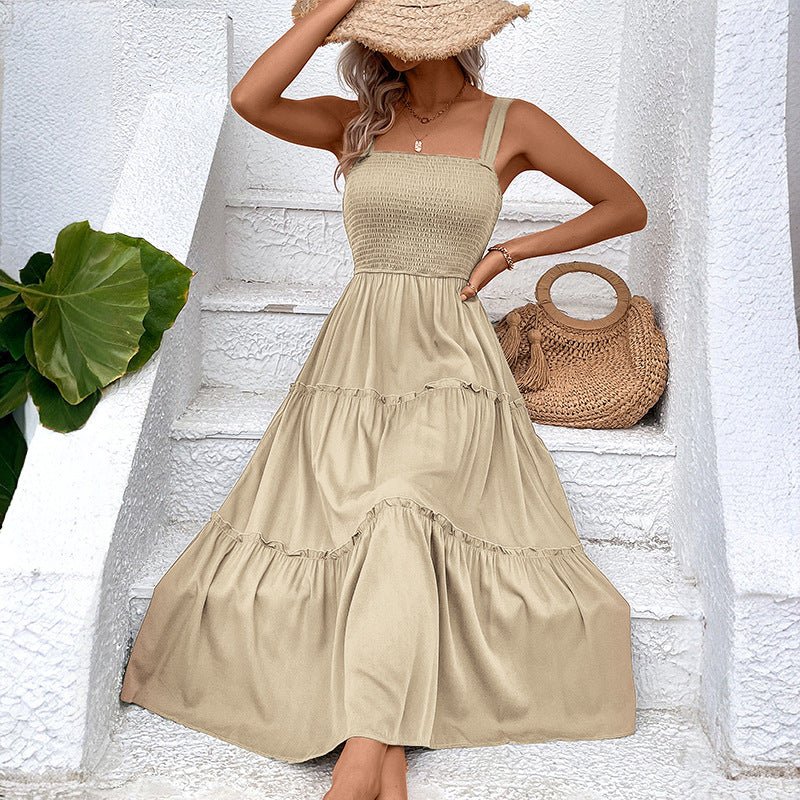 FIORELLE™ – Vintage Frill Hem Shirred Backless Sundress - Beaumonts Closet Toronto