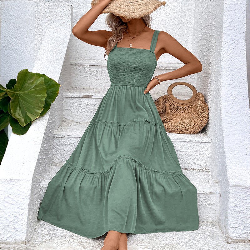 FIORELLE™ – Vintage Frill Hem Shirred Backless Sundress - Beaumonts Closet Toronto