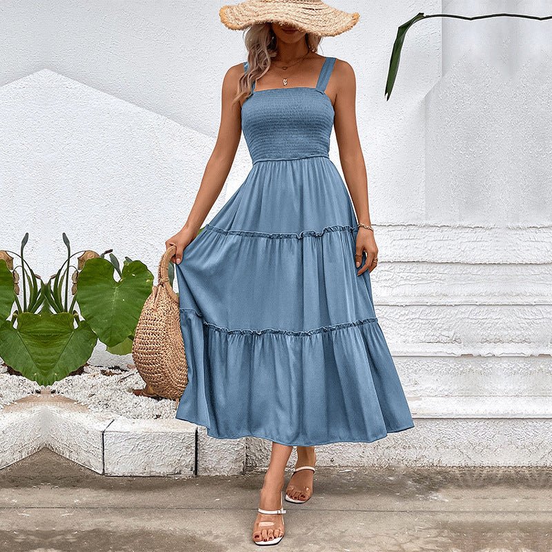 FIORELLE™ – Vintage Frill Hem Shirred Backless Sundress - Beaumonts Closet Toronto