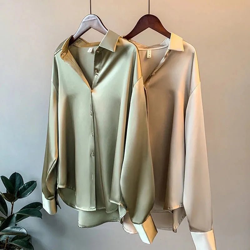 FLORENCE™ | Silky Long - Sleeve Blouse - Beaumonts Closet Toronto