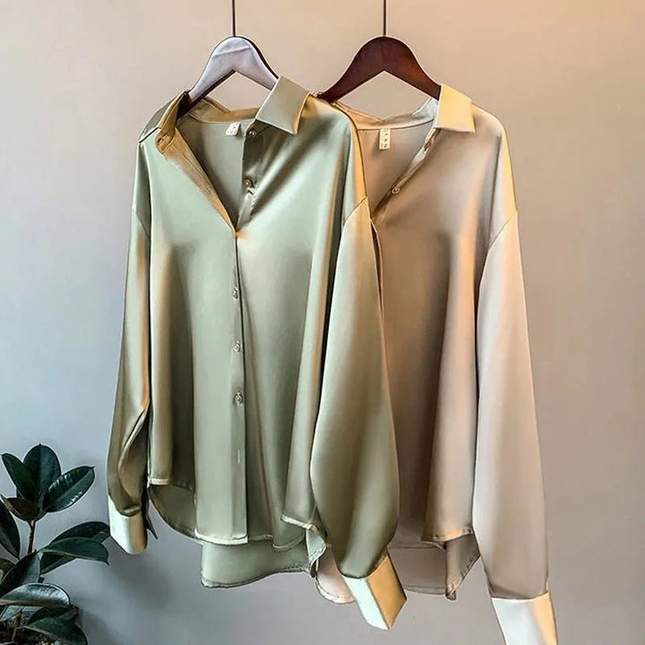 FLORENCE™ | Silky Long - Sleeve Blouse - Beaumonts Closet Toronto