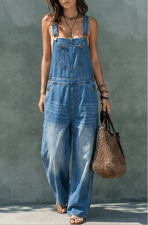 Harper | Elastic Waist Denim Jumpsuit - Beaumonts Closet Toronto