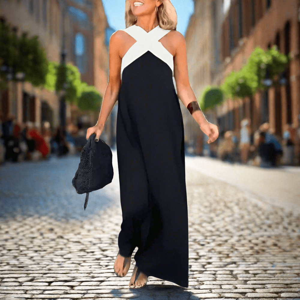 IYANA™ – Elegant Cross Neck Summer Maxi Dress - Beaumonts Closet Toronto