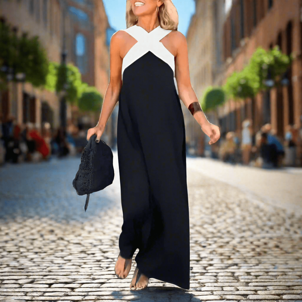 IYANA™ – Elegant Cross Neck Summer Maxi Dress - Beaumonts Closet Toronto