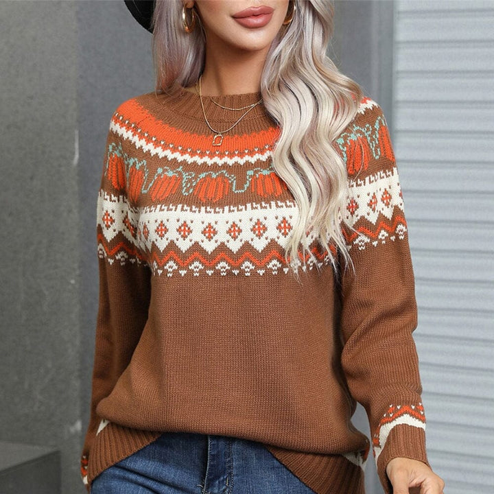 IYONNA™ - Vintage Round Neck Pumpkin Pullover Sweater Beaumonts Closet Toronto Brown S 