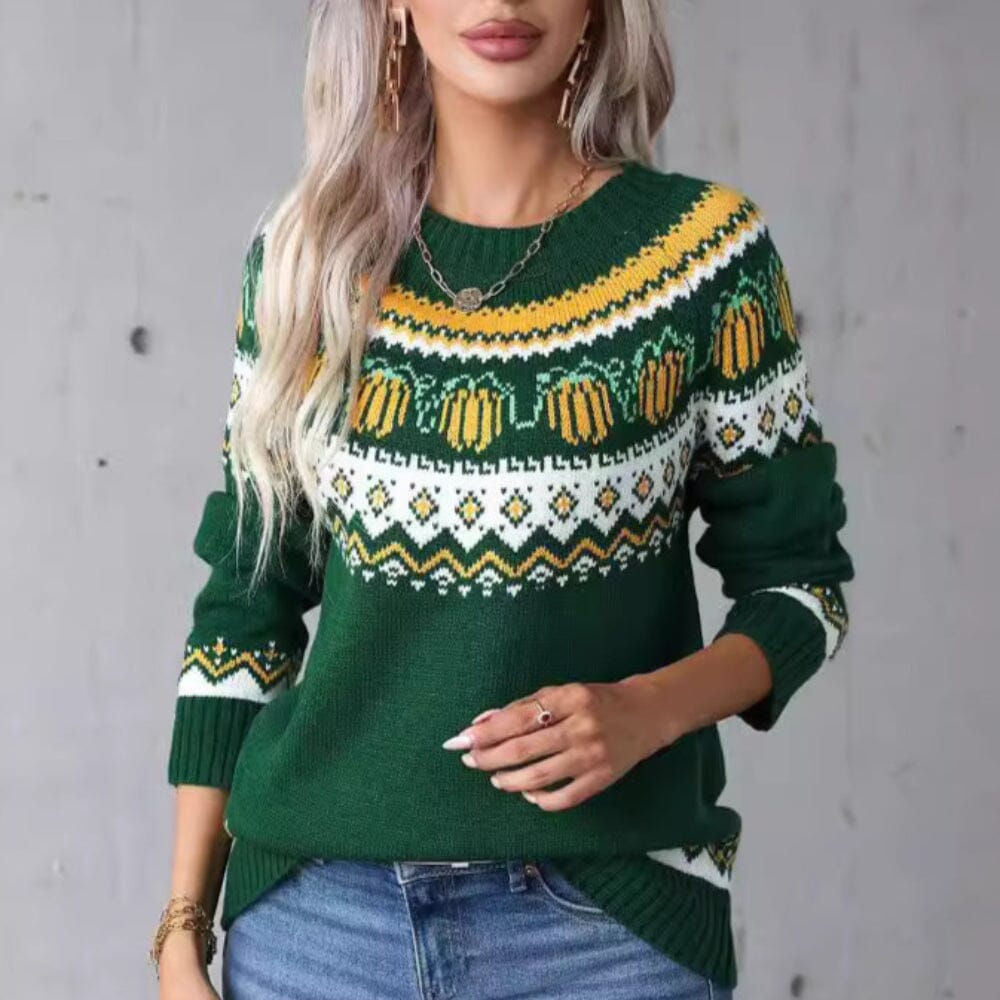 IYONNA™ - Vintage Round Neck Pumpkin Pullover Sweater Beaumonts Closet Toronto Green S 