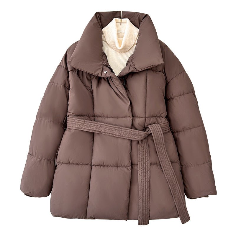JASMINE™ - Cozy Thermal Stand Collar Waist Tie Zip - Up Coat for Winter - Beaumonts Closet Toronto