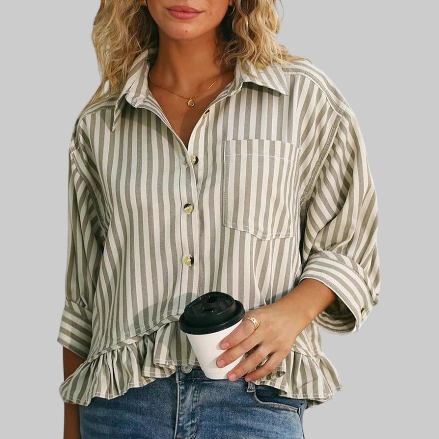 KOLET™ - Casual Summer Ruffled Button Down Blouse - Beaumonts Closet Toronto