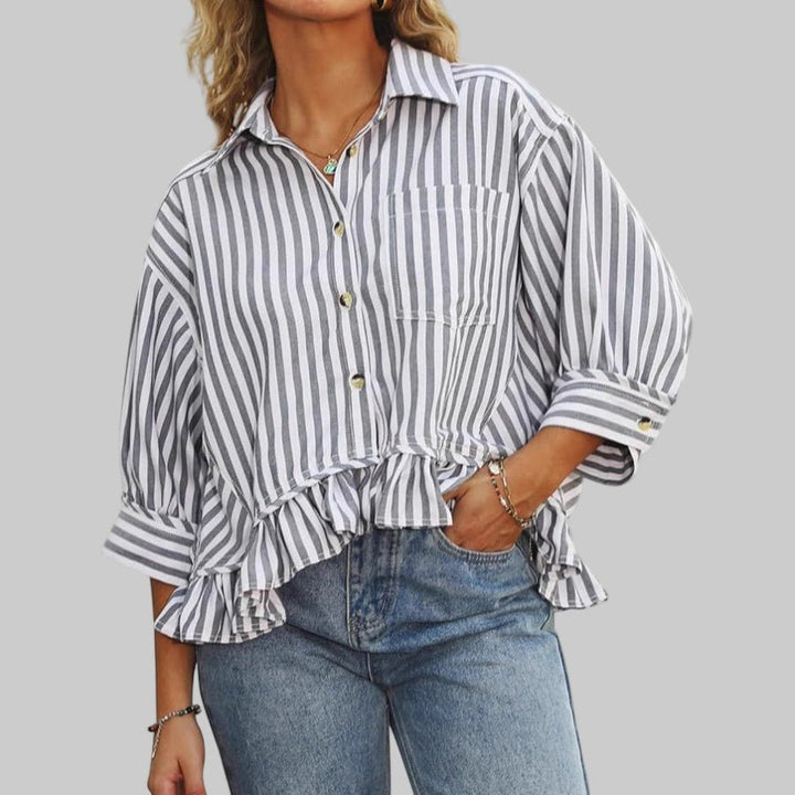 KOLET™ - Casual Summer Ruffled Button Down Blouse - Beaumonts Closet Toronto
