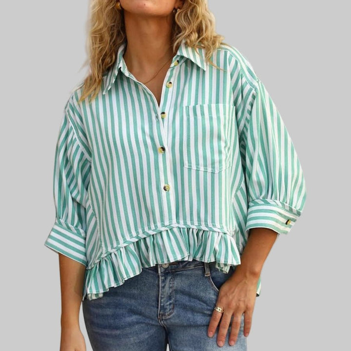 KOLET™ - Casual Summer Ruffled Button Down Blouse - Beaumonts Closet Toronto