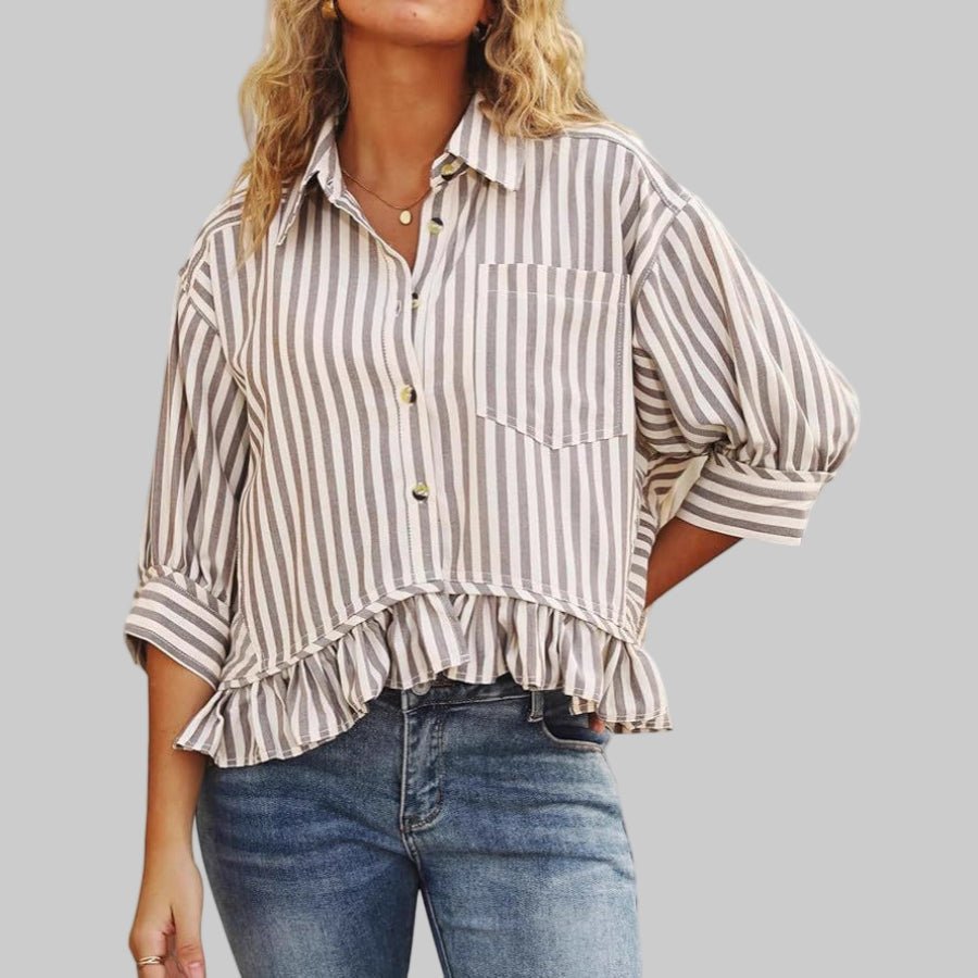 KOLET™ - Casual Summer Ruffled Button Down Blouse - Beaumonts Closet Toronto